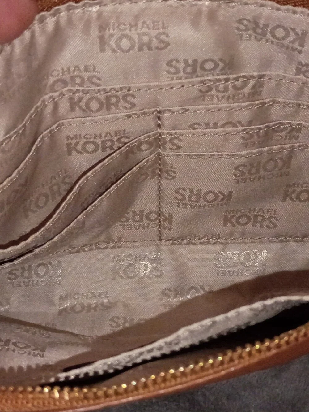 Michael Kors Cognac Leather Wristlet with Gold MK Medallion